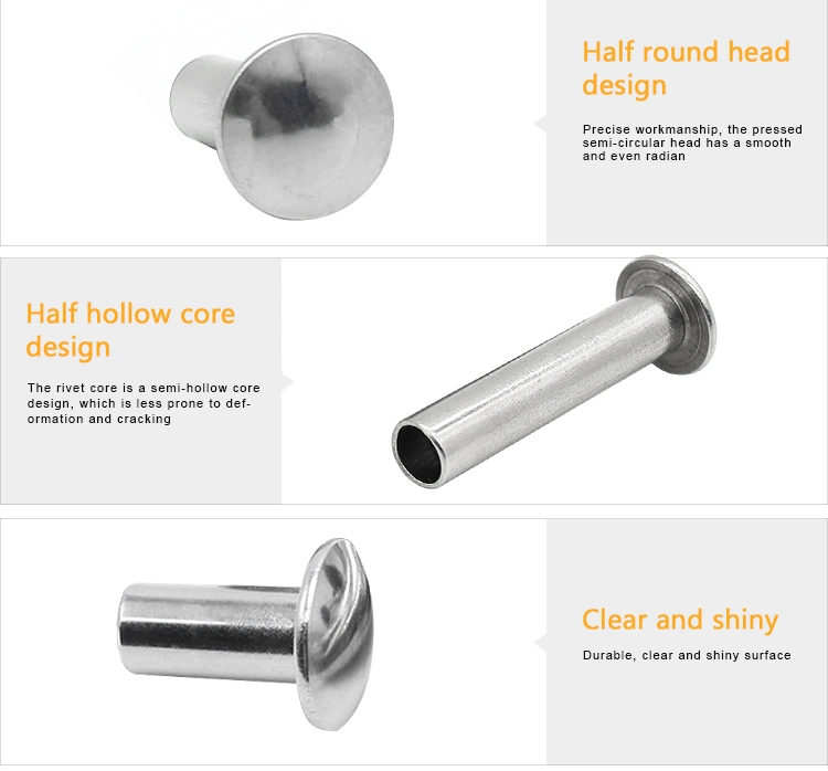 High Grade Stainless Steel Round Head Semi-Tubular Rivets DIN 7338 Hollow Rivets