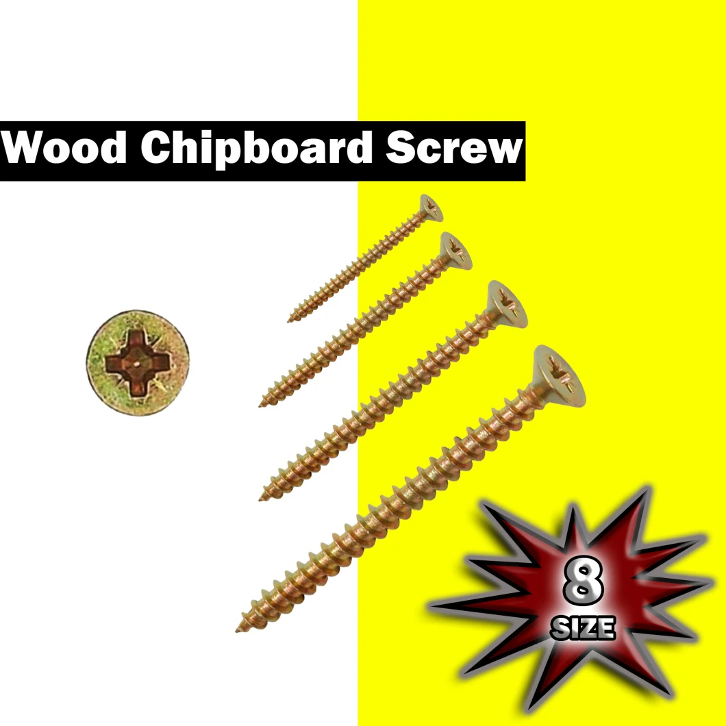DIN7505 Yellow Zinc Plated Carbon Steel C1022A Pozi Drive Flat Countersunk Csk Head Wood Self Tapping Chipboard Screws