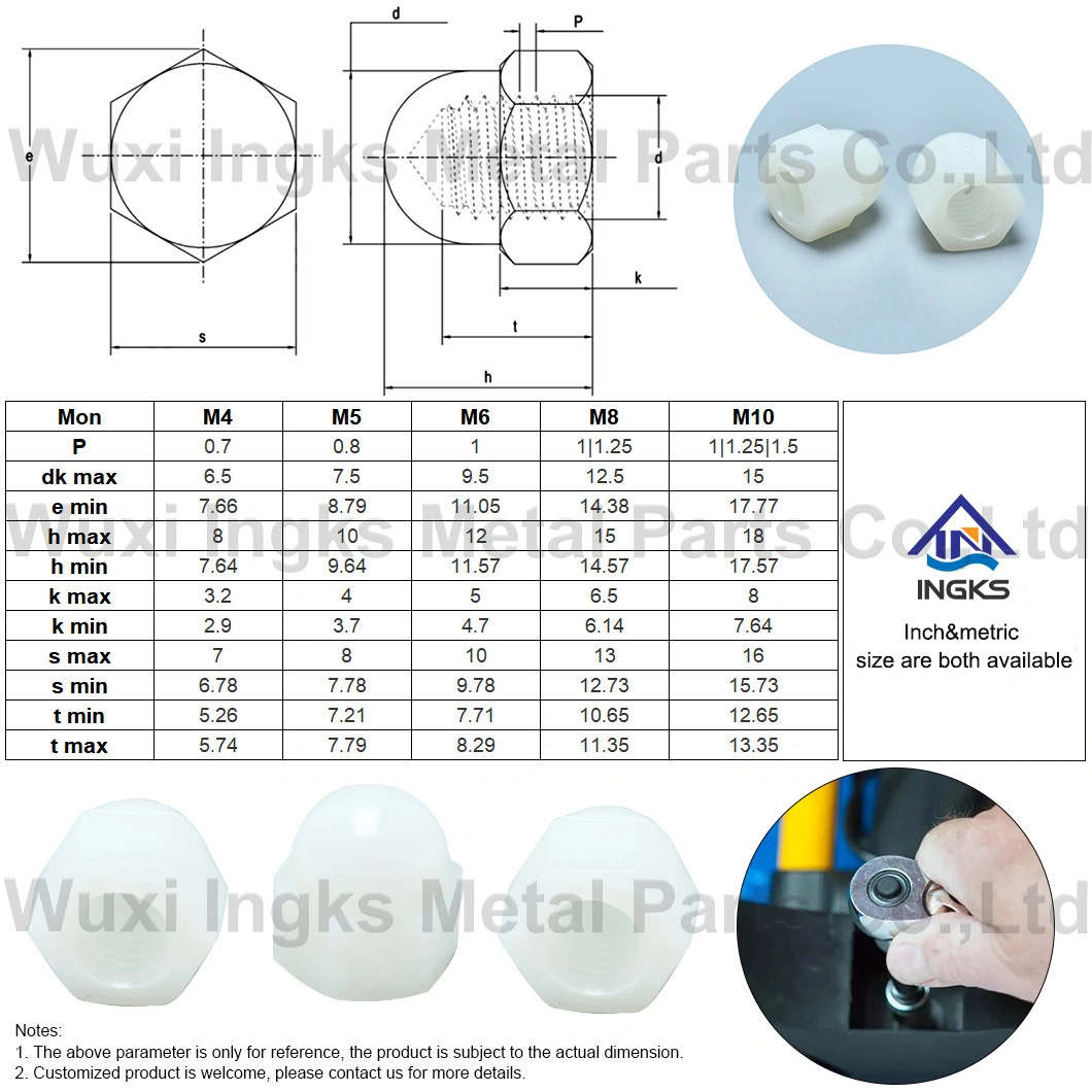 High Precision Nylon Black White Plastic M6 M8 Dome Nut Hex Decorative Cap Nut