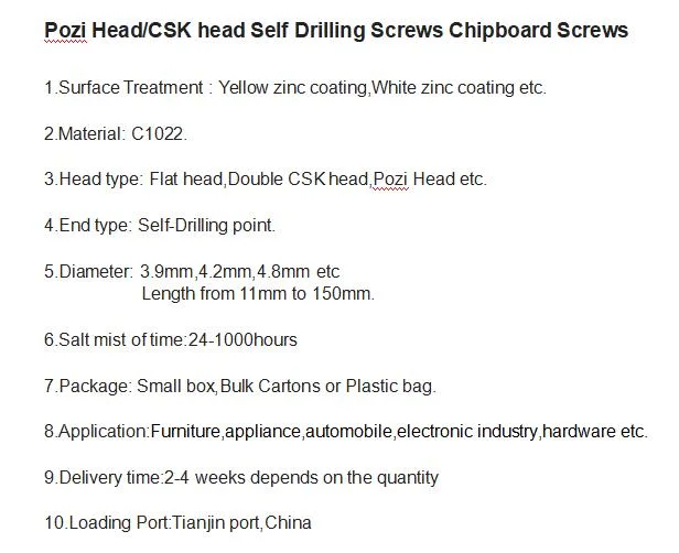 Stainless Steel Trim Head Self Tapping Screw/Drilling Screw/Wood Screw/Furniture Screw/Hex Flange Head Screw/Hex Socket Cap Screw/Drywall Screw/Chipboard Screw
